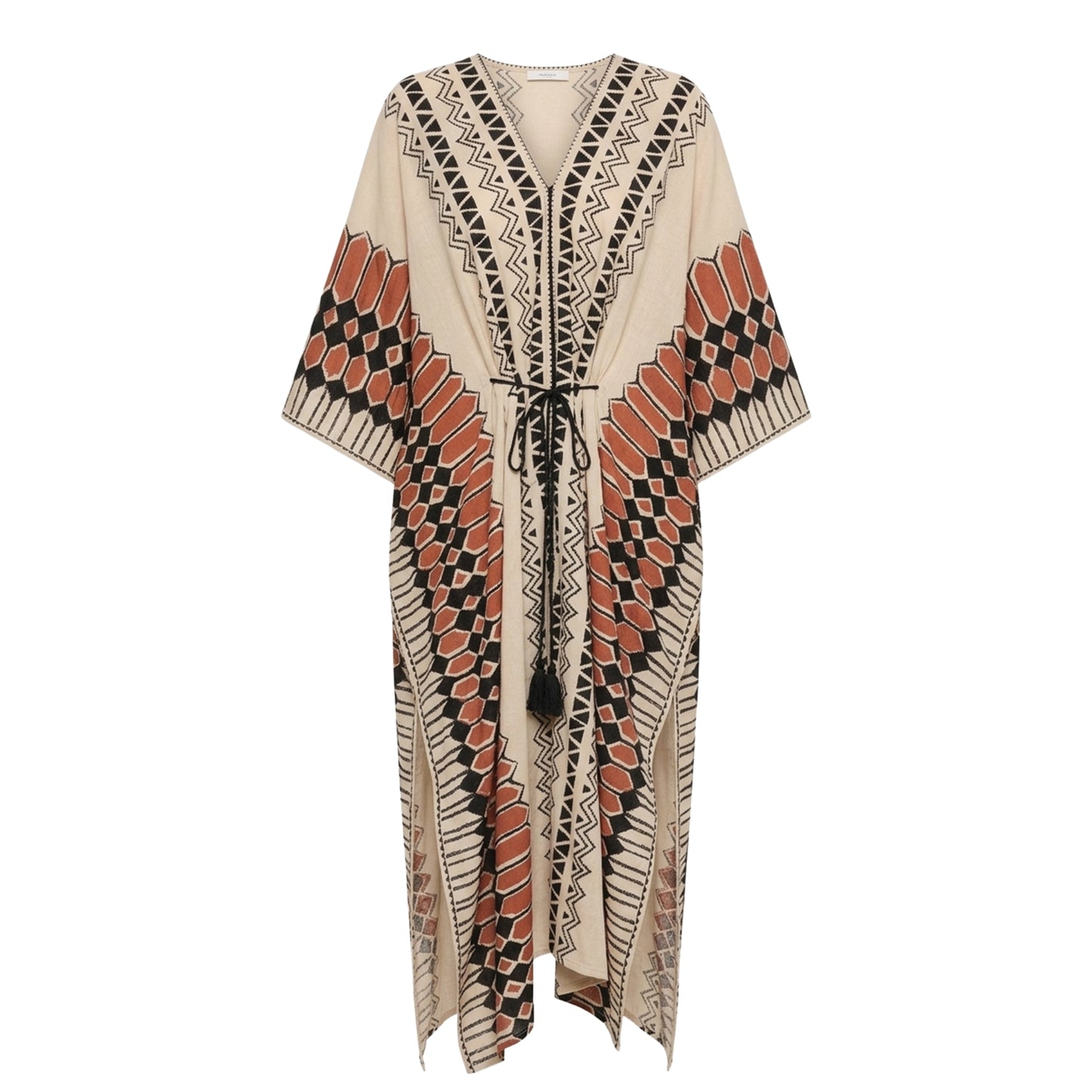 Gaia long kaftan made from 100% pure cotton with decorative patterns