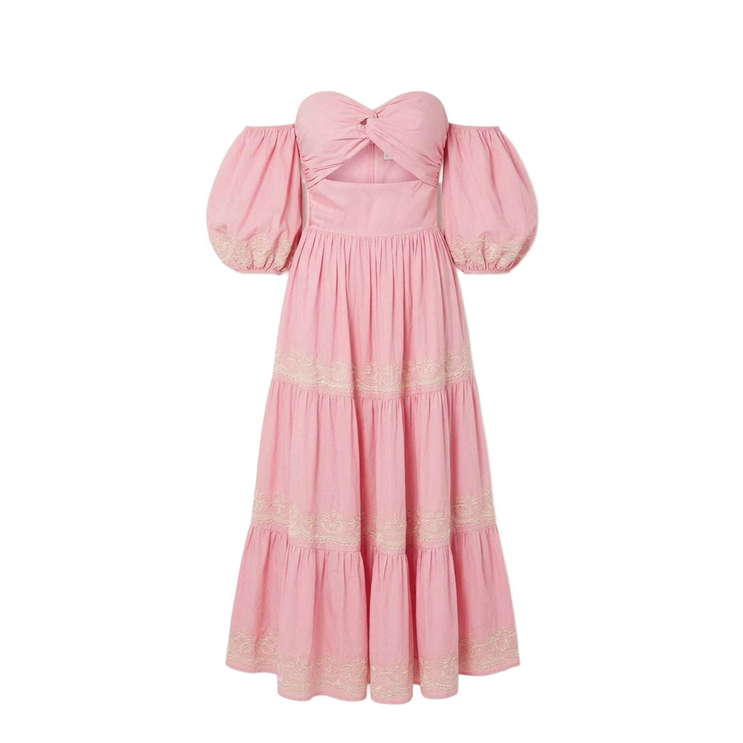 Oxan off-the-shoulder long dress in embroidered cotton