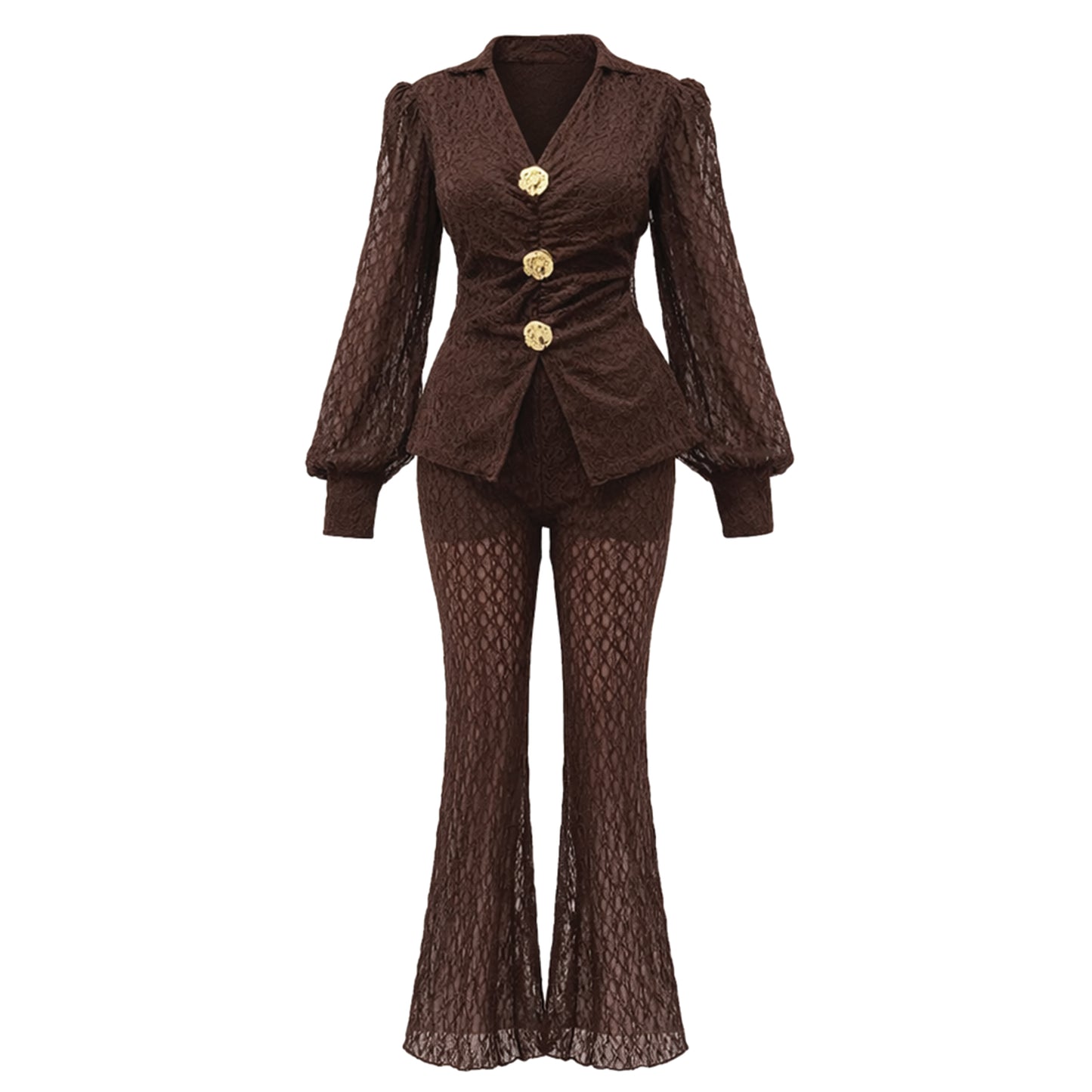 Lace blouse and wide-leg pants set
