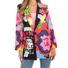 Women's black blazer with a colorful pattern