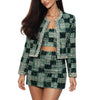 Women's three-piece set: short jacket, short skirt, and a piece of fabric embroidered with heavy sequins.