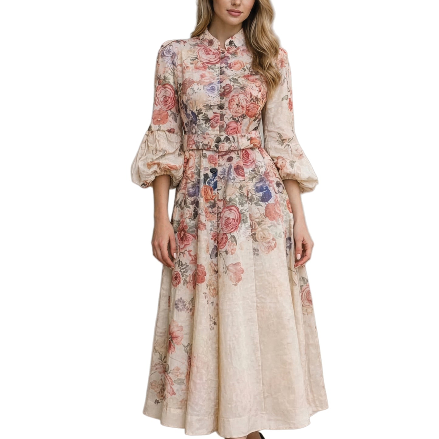 Floral print button-up midi dress