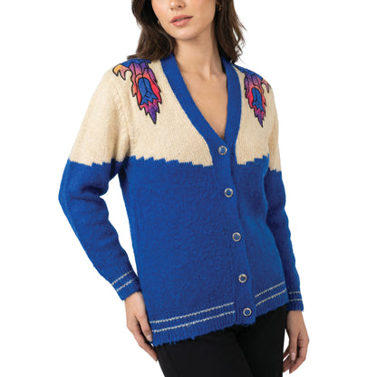 Blue cardigan with elegant embroidery