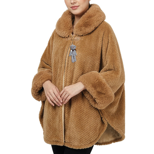 With a faux fur hood decorated in light brown
