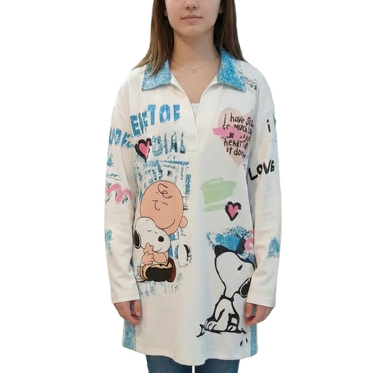 A dress with a picture of Snoopy on it