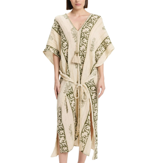 Gaia long kaftan made from 100% pure cotton with decorative patterns