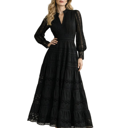 Elegant long lace embroidered dress