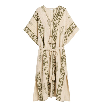 Gaia long kaftan made from 100% pure cotton with decorative patterns